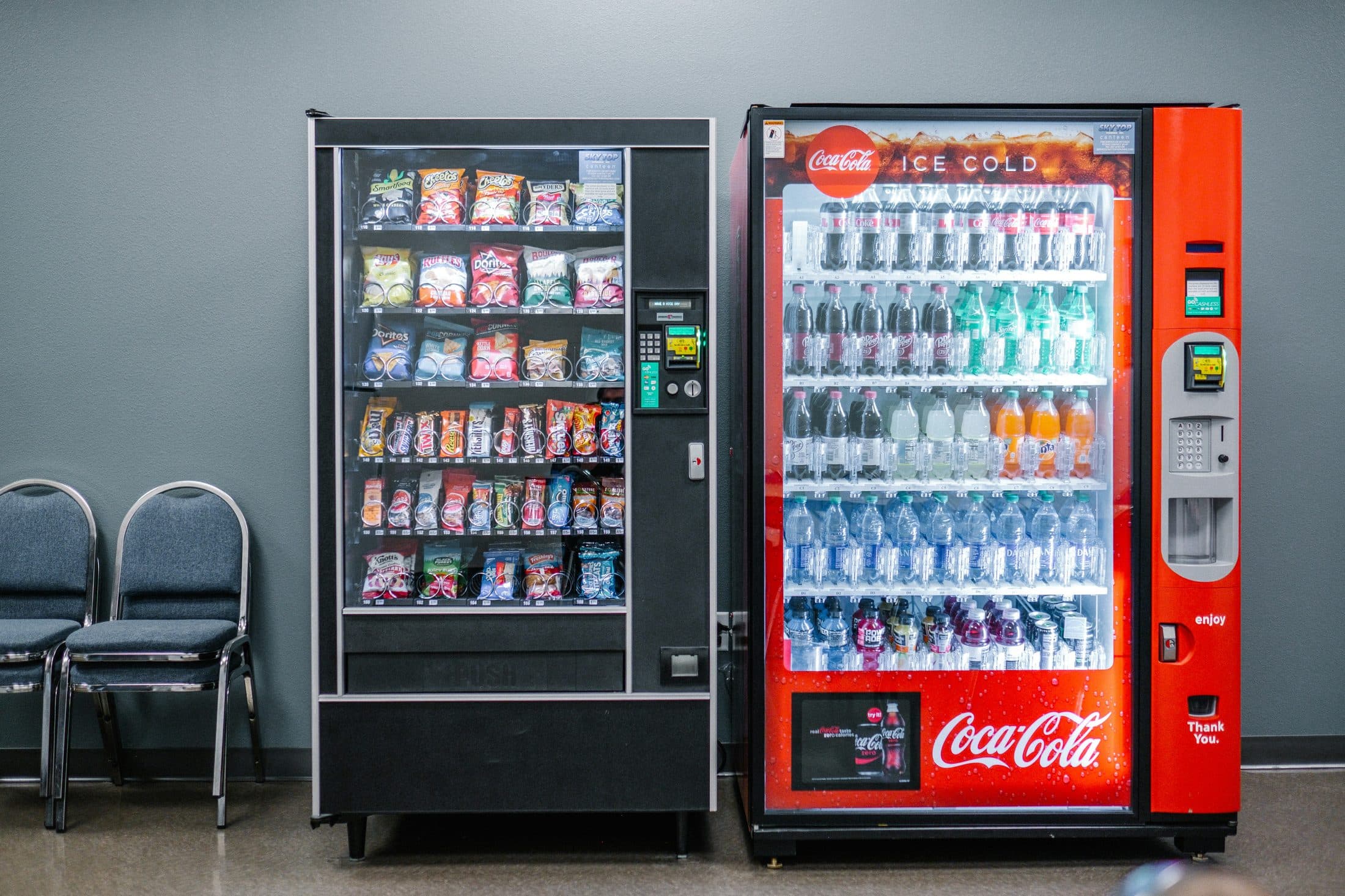 Modern vending machines in a Fort Worth office break room